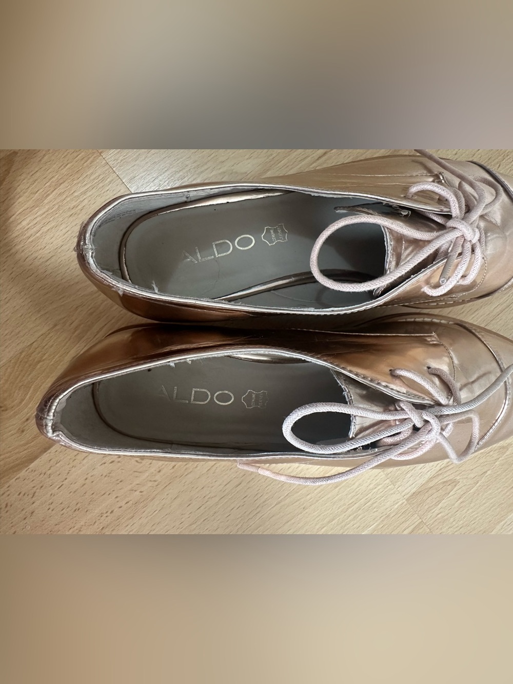 ALDO Rose Gold Metallic Platform Oxford Shoes Women’s US 9 EU 40 Lace-Up - Picture 14 of 16